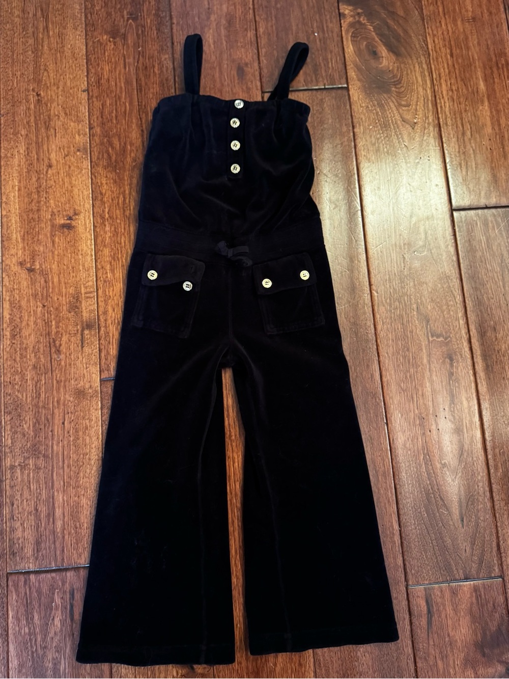 Vintage Y2K Juicy Couture Black Velour Jumpsuit Size 4 Made in USA Gold Buttons